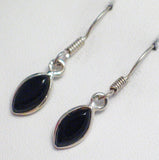 Jewelry Womens - Drop Earrings Sterling Silver Slim Jet Black Onyx Stone