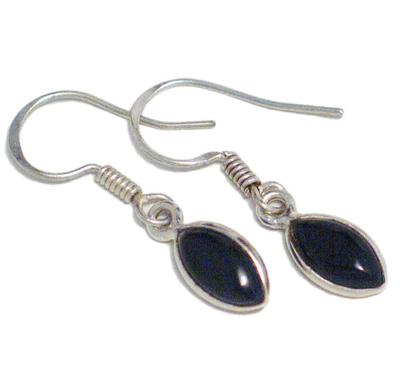Jewelry Womens - Drop Earrings Sterling Silver Slim Jet Black Onyx Stone