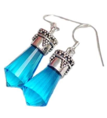 Dangle Earrings | Womens Sterling Silver Blue Bling Crystal Drop Earrings | Blingschlingers Jewelry online
