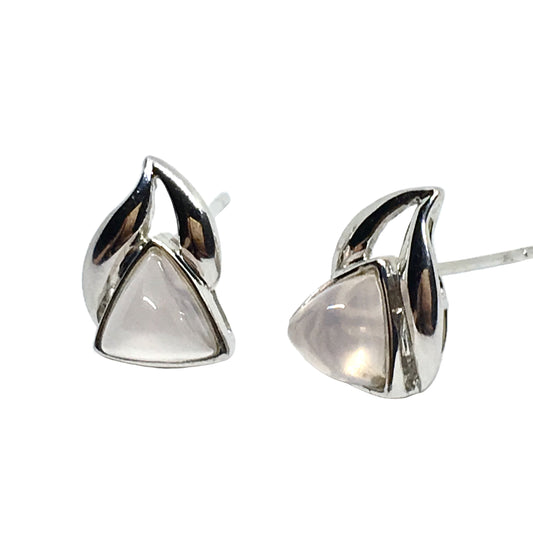 Sterling Silver Stone Earrings, Unique Torpedo Cut Pink Quartz Sterling Silver Stud Earrings