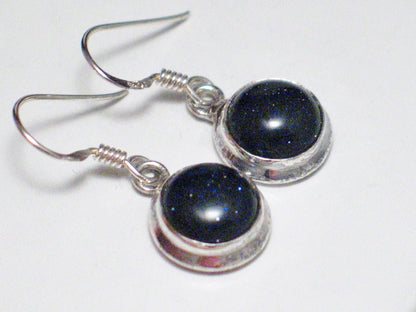 Drop Earrings, Sterling Silver Mystical Dark Blue Goldstone Dangle Earrings