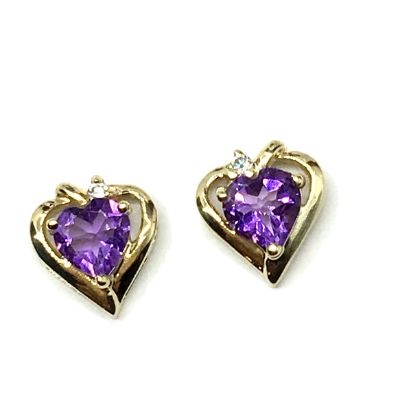 Earrings | 10k Gold Heart Design Amethyst Gemstone Stud Earrings