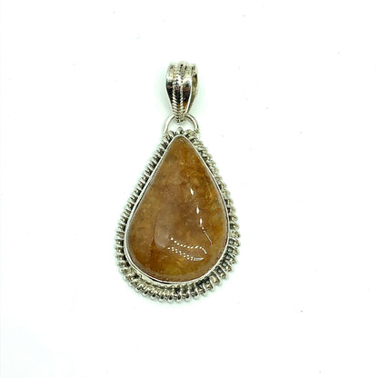 Mens or Womens Golden Quartz Stone Sterling Silver Pendant