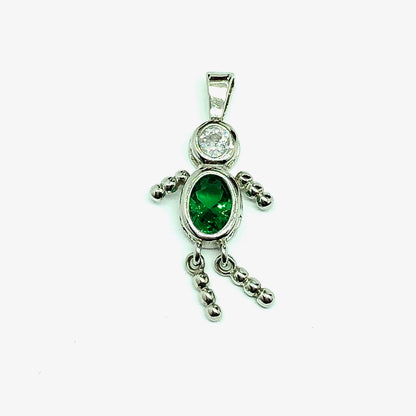 925 Sterling Silver May / January Green Cz Birthstone Jewelry Boy Girl Pendant