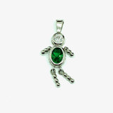 Birthstone Charms - 1.25" Sterling Silver Emerald or Tsavorite Garnet May Birthstone Baby Pendant - Silver Charms
