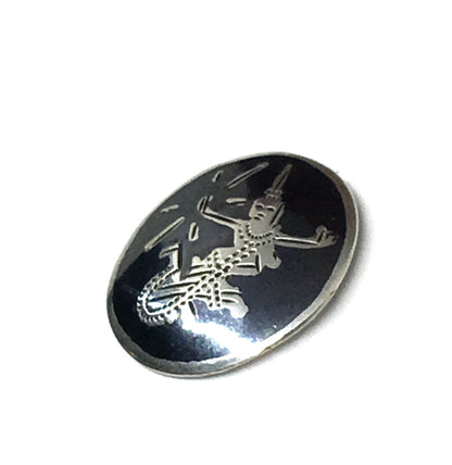 Sterling Silver Tie Tack, Vintage Niello Siam Goddess Black Oval Tie-Tack