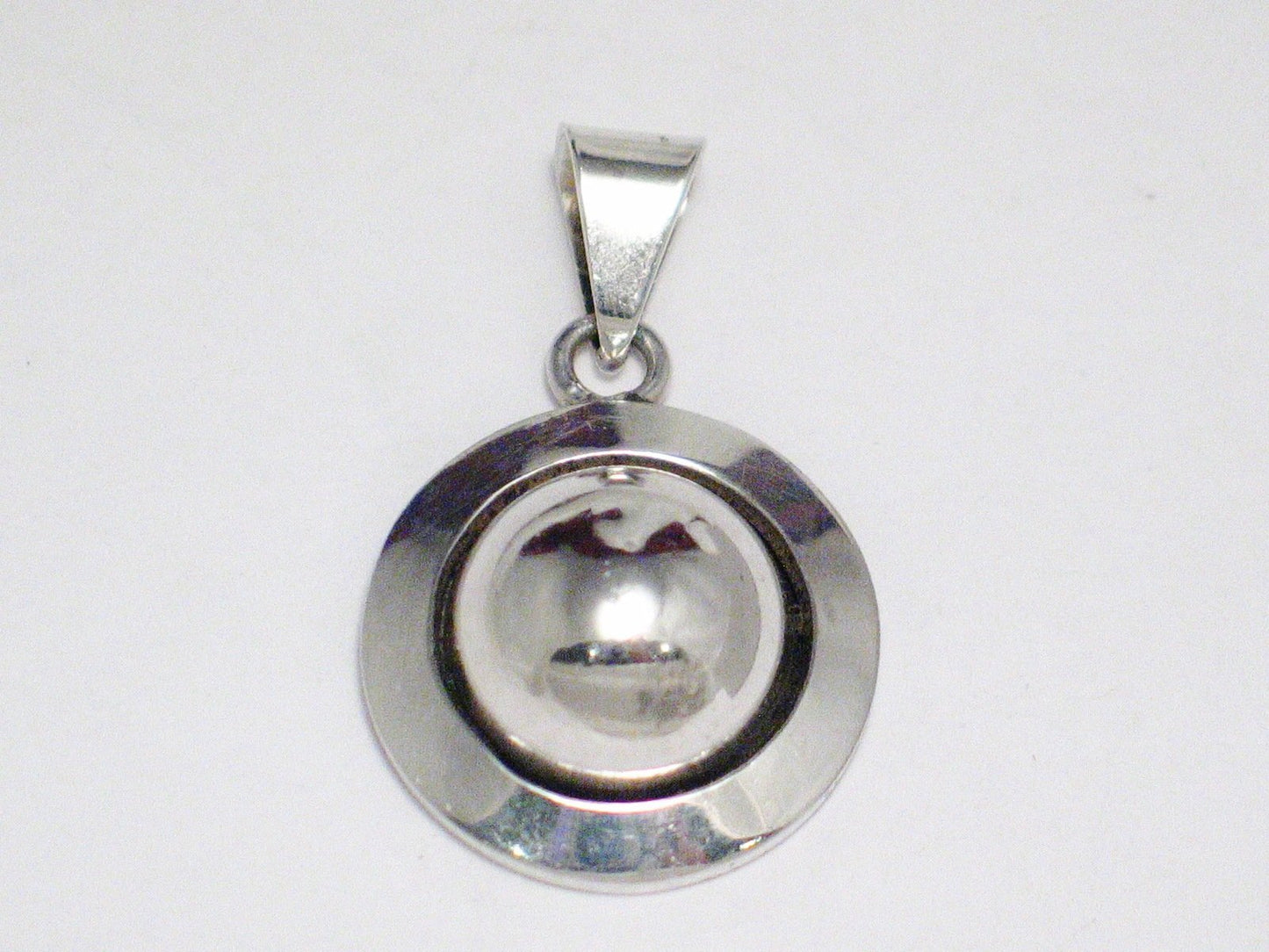 Sterling Silver Pendant, Modernist Style Dome Halo Design Circle Pendant