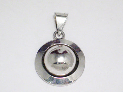 Sterling Silver Pendant, Modernist Style Dome Halo Design Circle Pendant