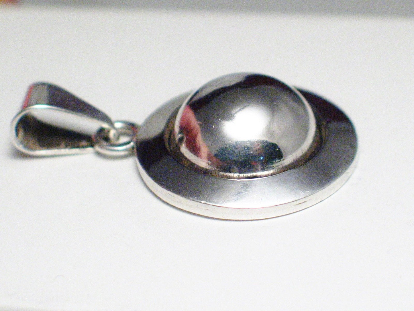 Sterling Silver Pendant, Modernist Style Dome Halo Design Circle Pendant