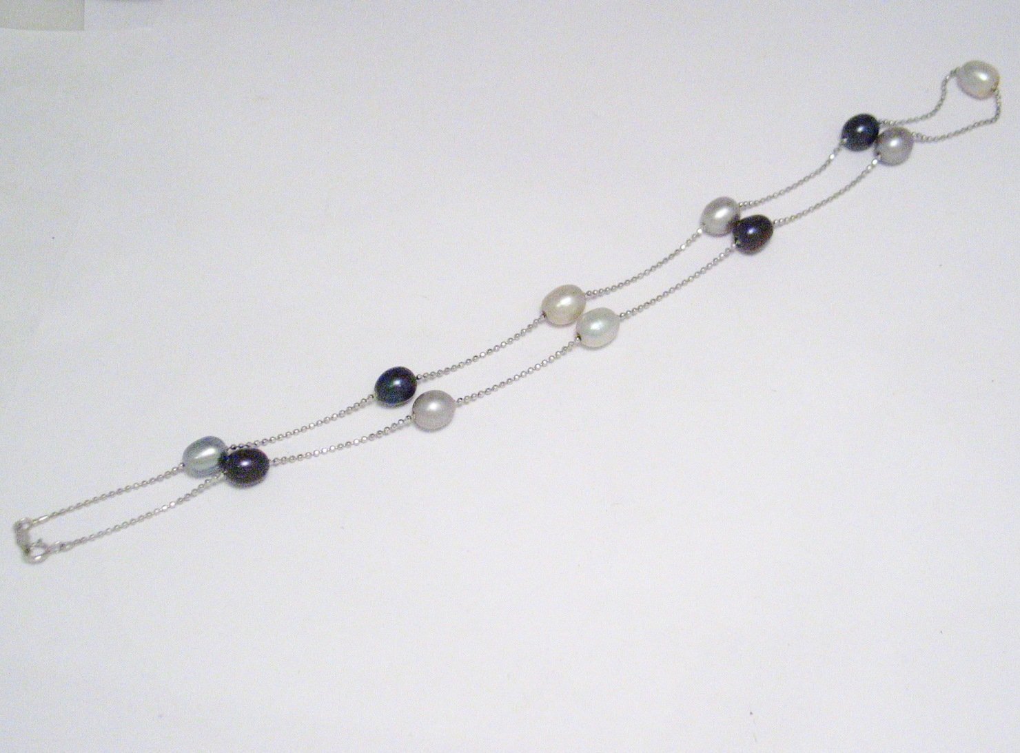 Pearl Necklace, Sterling Silver Disco Ball Chain Station Necklace