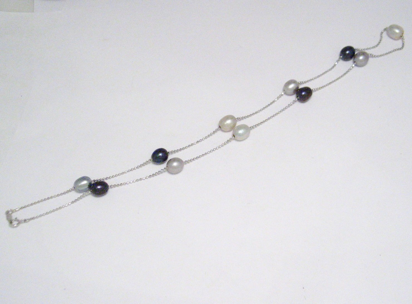 Pearl Necklace, Sterling Silver Disco Ball Chain Station Necklace