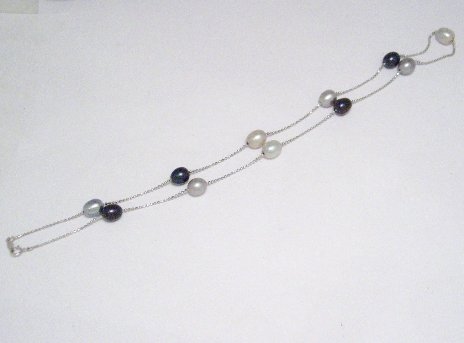 Pearl Necklace, Sterling Silver Disco Ball Chain Station Necklace
