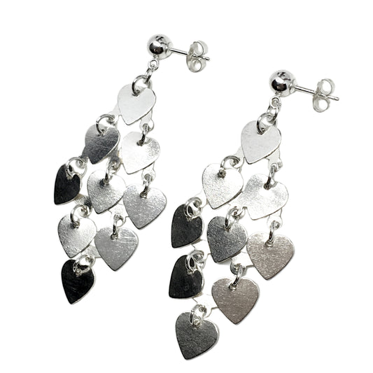 Dangle Earrings - Sterling Silver 2 3/8in Heart Waterfall Chandelier Earrings - Womens Fancy Long Waterfall Style Earrings