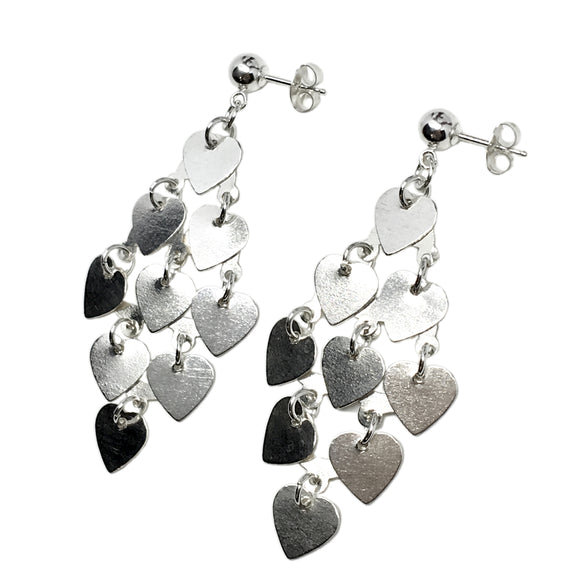 Earrings | Womens Sterling Silver 2 3/8 in Heart Waterfall Chandelier Earrings
