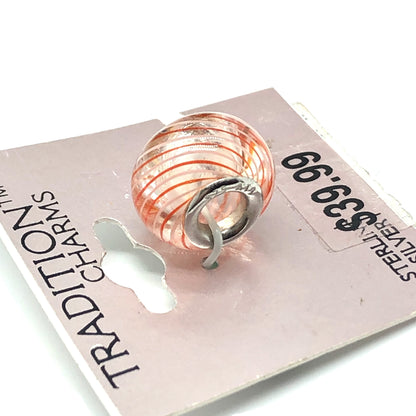 Jewelry | Womens Sterling Silver Fiery Orange Peppermint Pinstripe European Style Bead Charm