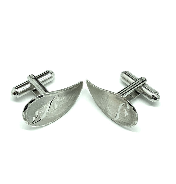 Cufflinks Sterling Silver Brushed Paisley Design Bullet Back Cufflinks | Fine Jewelry