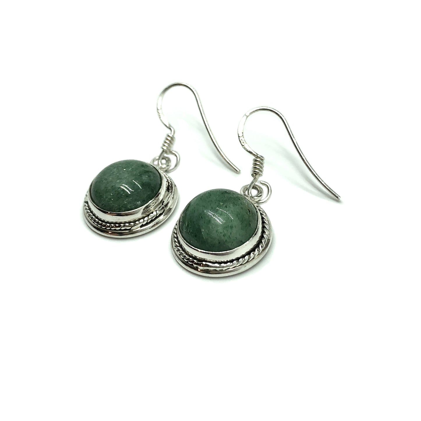 Jewelry | Womens Sterling Silver Frosty Pine Green Aventurine Circle Drop Dangle Earrings