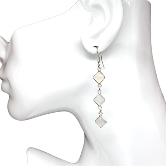 Earrings | Sterling Silver Light Blue Gray Chalcedony Stone Long Dangle Earrings