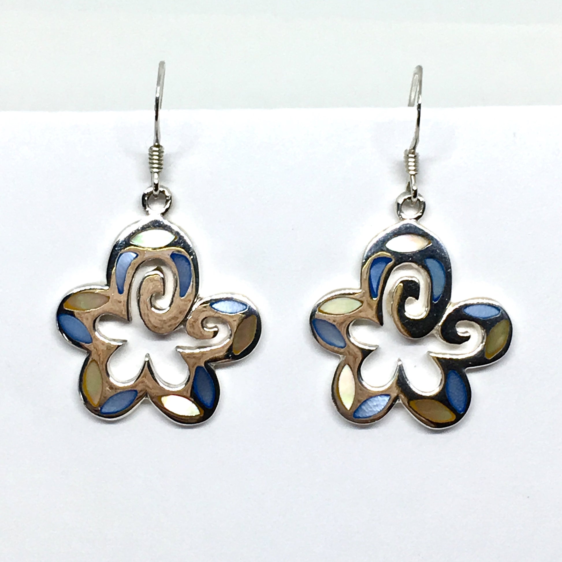 Dangle Earrings - Womens Fun & Flirty Pearl Flower Cut-out Design Sterling Silver Dangle Earrings