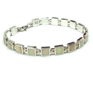 Jewelry | Womens Sterling Silver Pearl Modern Geometric Square Design Tennis Bracelet
