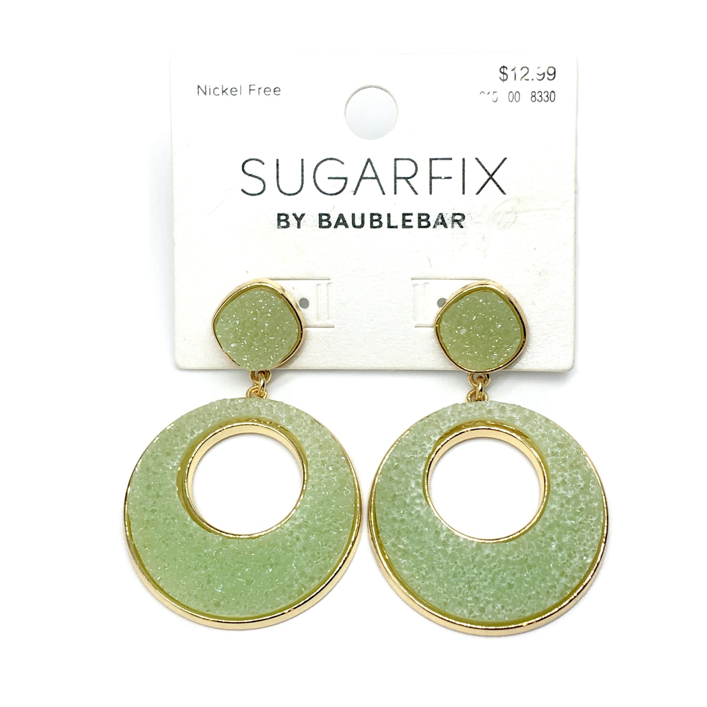 Dangle Earrings - Women's Long Gold Kiwi Green Druzy Circle Earrings