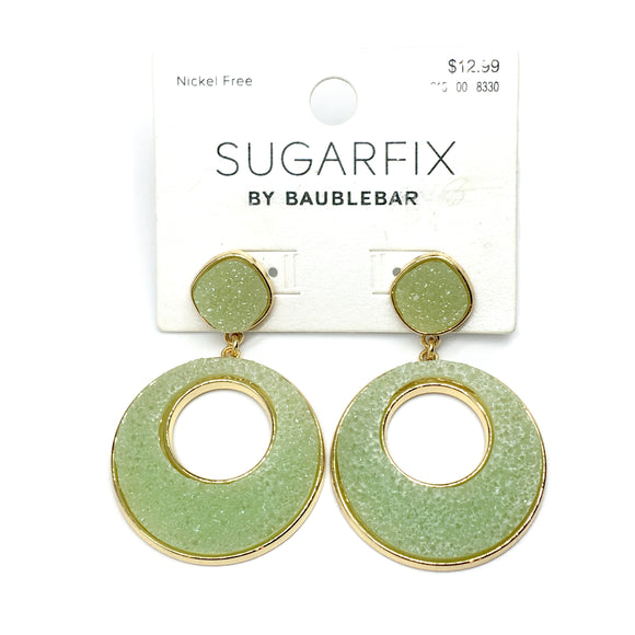 Fashion Jewelry | Gold Kiwi Green Druzy Off Center Circle Design Dangle Earrings 