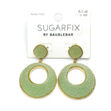 Fashion Jewelry | Gold Kiwi Green Druzy Off Center Circle Design Dangle Earrings 