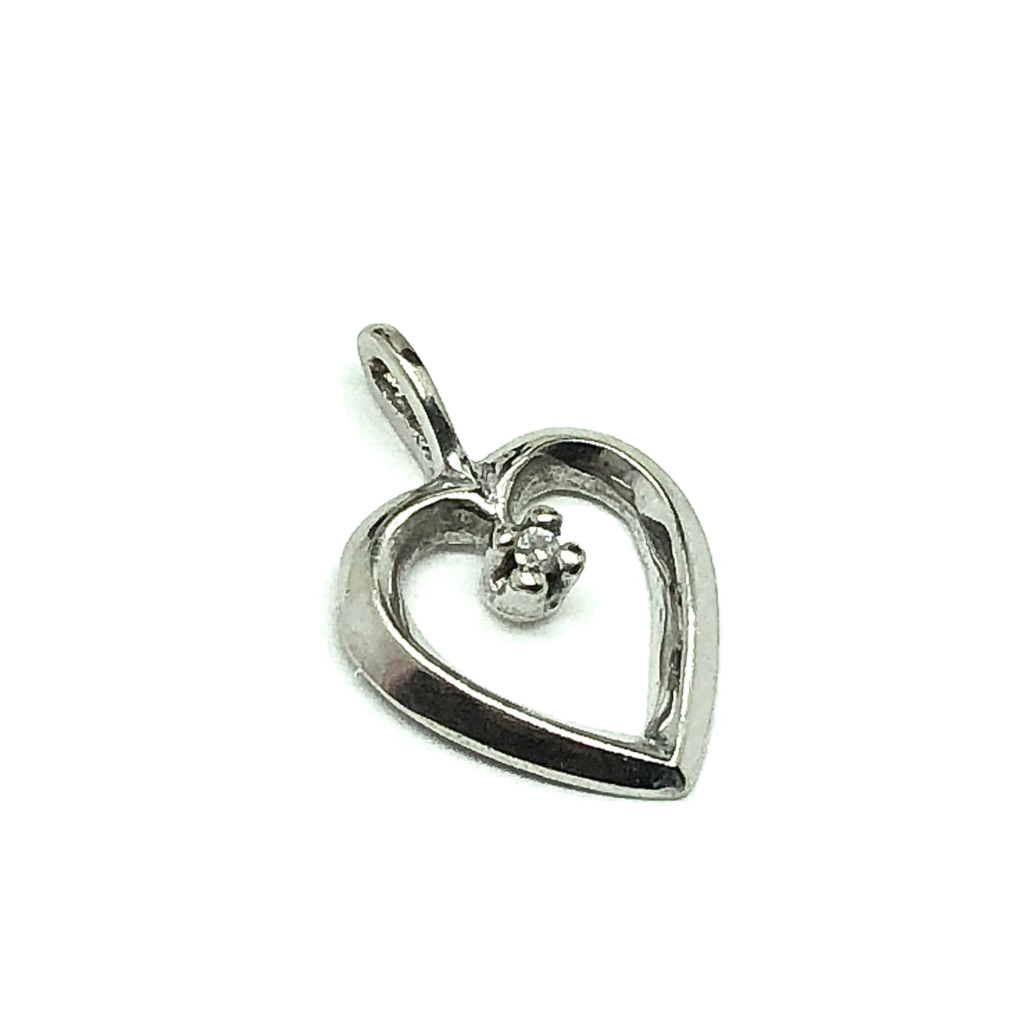 Jewelry used - Dainty 10k White Gold Open Heart Diamond Pendant