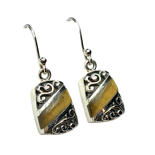 Earrings | Womens Sterling Silver Tigers Eye Stone Dangle Earrings