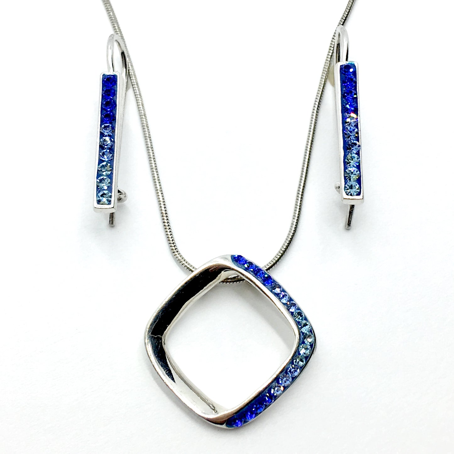 Jewelry Womens - Sterling Silver Blue Ombre Crystal Earrings Pendant Necklace Matching Set 