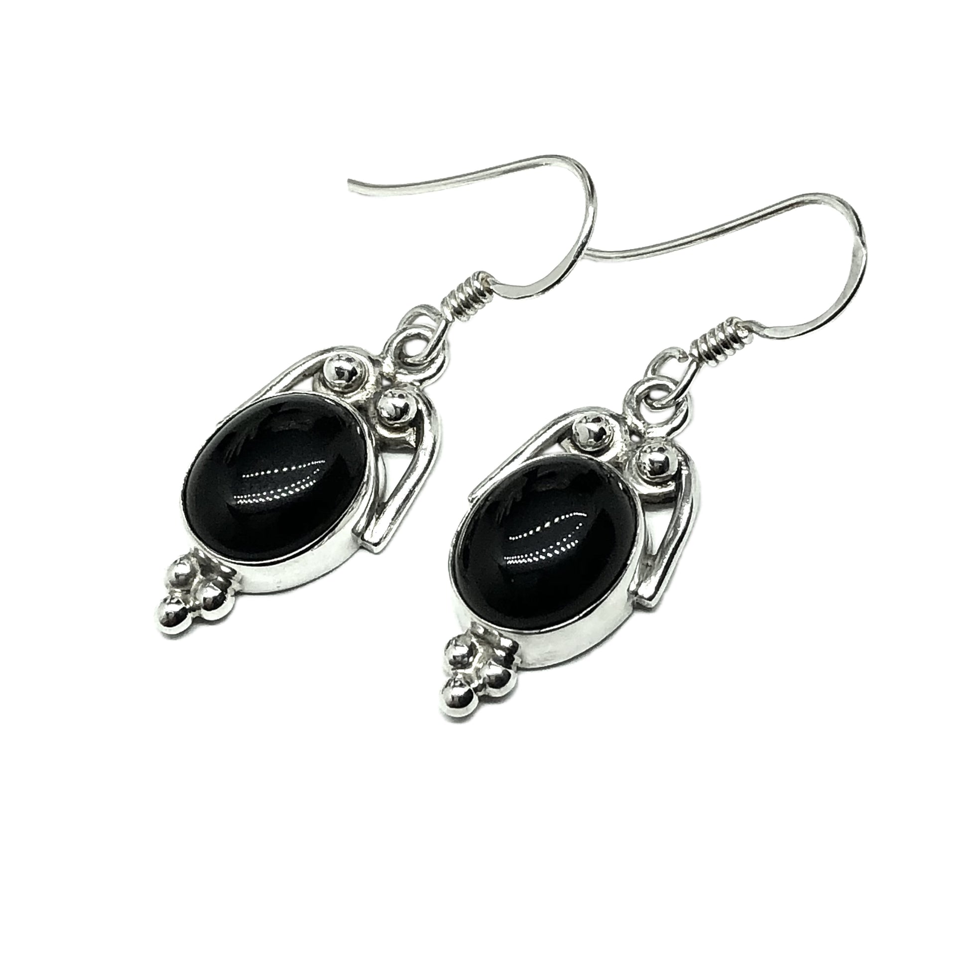 Jewelry | Sterling Silver Glossy Jet Black Onyx Stone Dangle Earrings - Blingschlingers USA