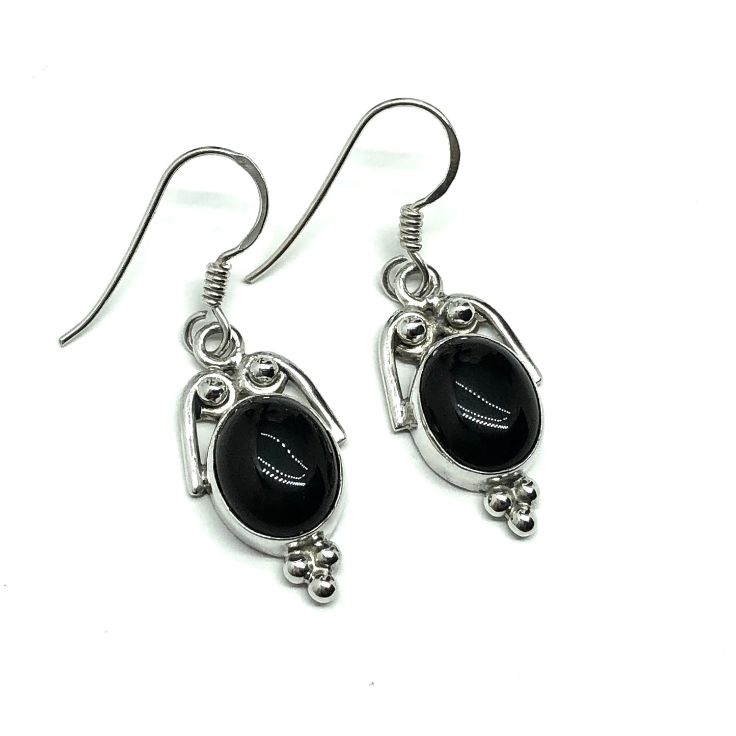 Jewelry | Sterling Silver Glossy Jet Black Onyx Stone Dangle Earrings