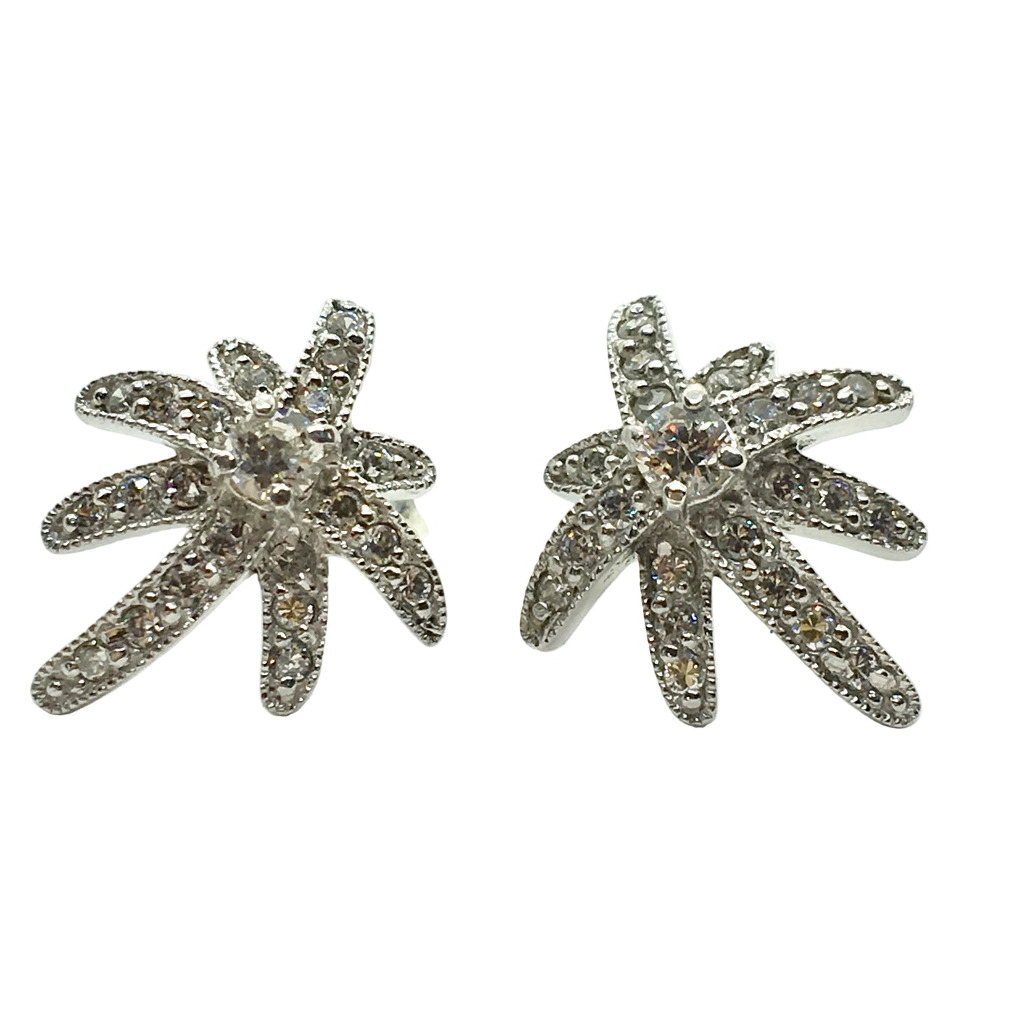 Earrings - Attractive Starburst Design Sterling Silver Earrings 