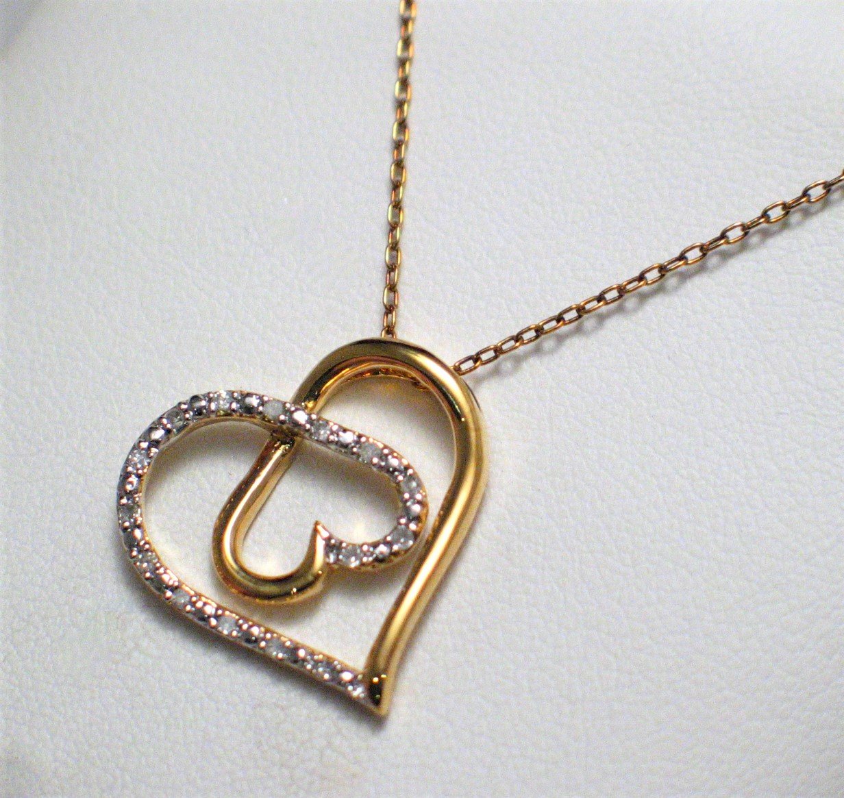 Gold Sterling Silver Necklace, woman's Diamond Heart Charm Necklace