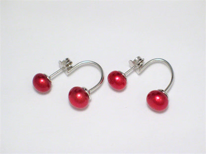 Sterling Silver Earring Jackets - Convertible Stud to Semi Hoop Front Back Style, Red Pearl Earrings!