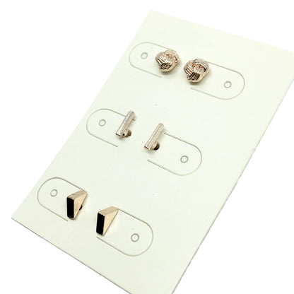 Fashion Jewelry | 3 pairs of chic modern-style small pink gold stud earrings
