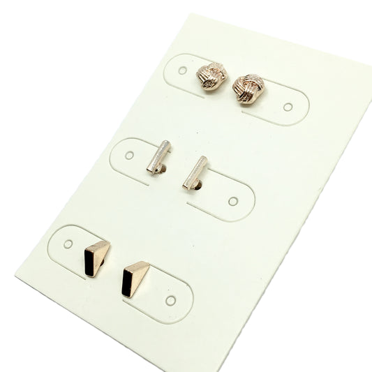 Fashion Jewelry | 3 pairs of chic modern-style small pink gold stud earrings
