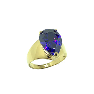 Gold Chevron Ring Sterling Silver Amethyst Purple Cubic Zirconia Stone | Fine Jewelry | Image 