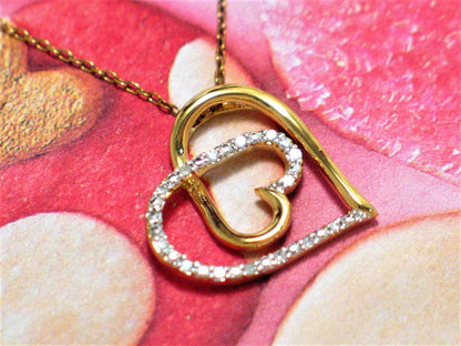 Gold Sterling Silver Necklace, Elegant woman's Diamond Heart Charm Necklace for sale