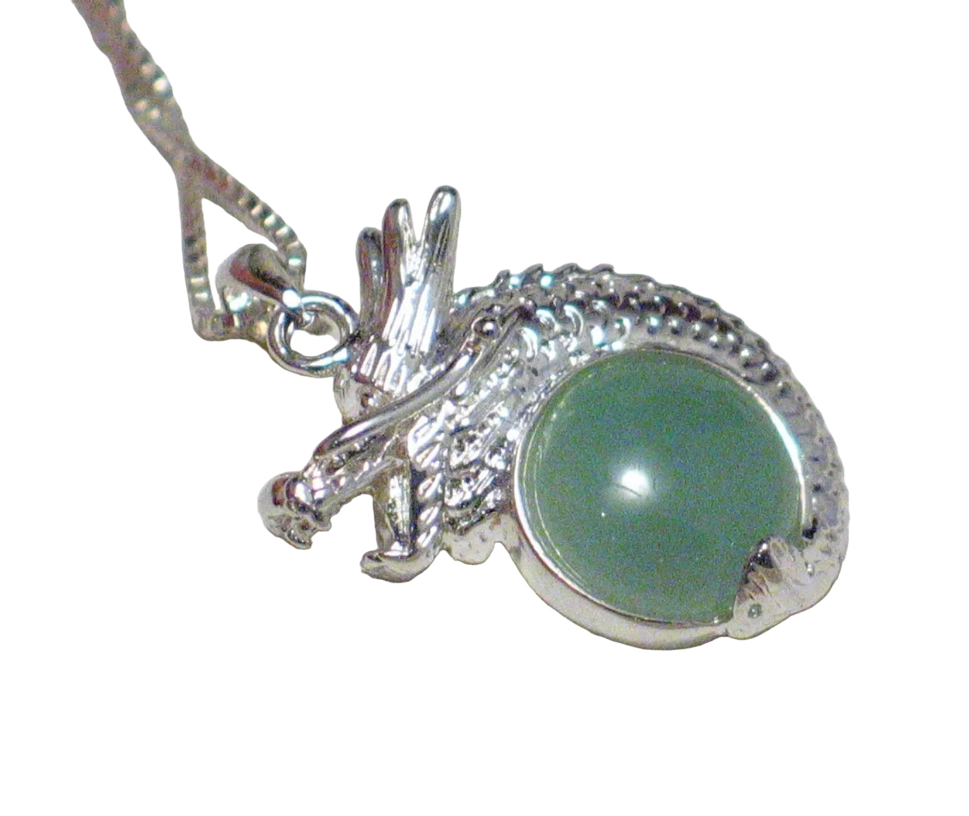 Jewelry Necklace Mens Womens 24" Sterling Silver Green Jade Dragon Pendant Necklace