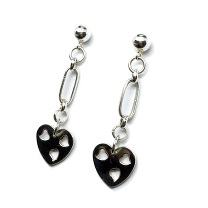 Earrings | Fun Flirty Sterling Silver Heart Cut-out Design Dangle Earrings