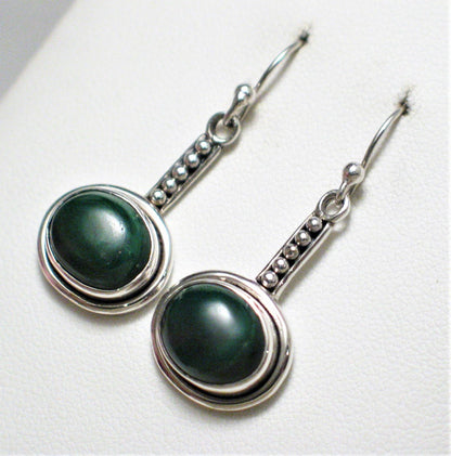 Dangle Earrings, Sterling Silver Deep Forest Green Malachite Stone Pendulum Drop Earrings - Blingschlingers