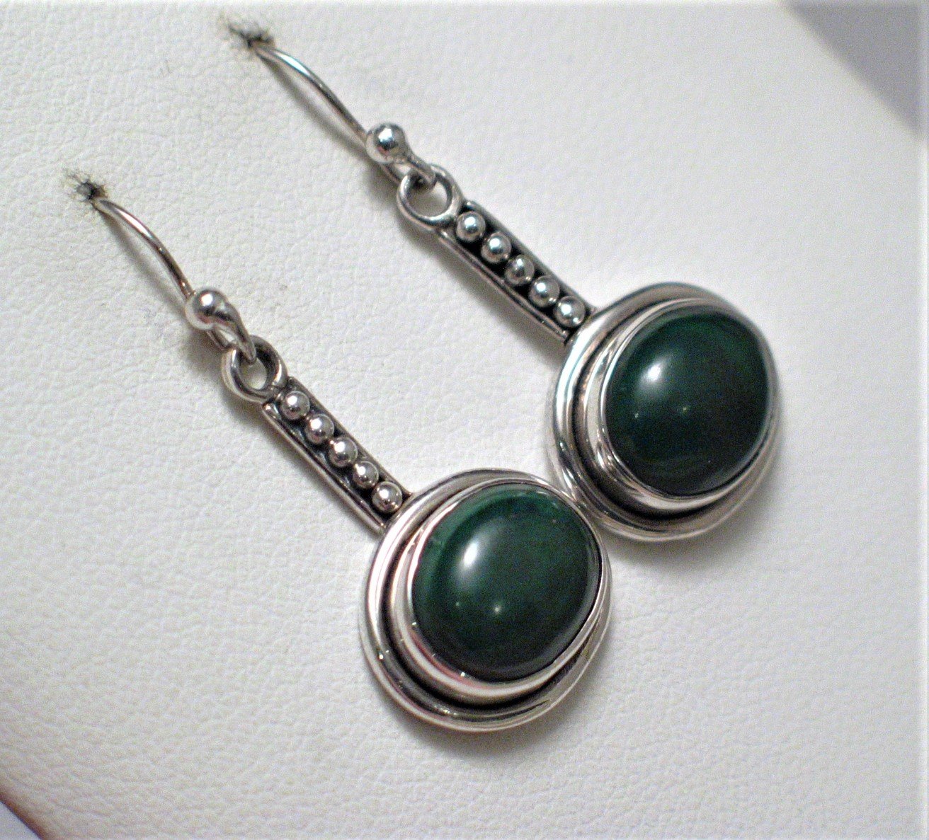 Dangle Earrings, Sterling Silver Deep Forest Green Malachite Stone Pendulum Drop Earrings - Blingschlingers Jewelry