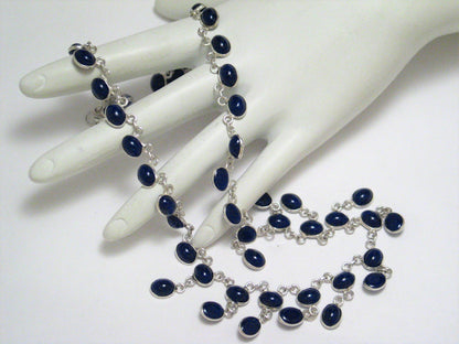 Sterling Silver Necklace, Dangling Blue Stone Tassel Collar Necklace 17"