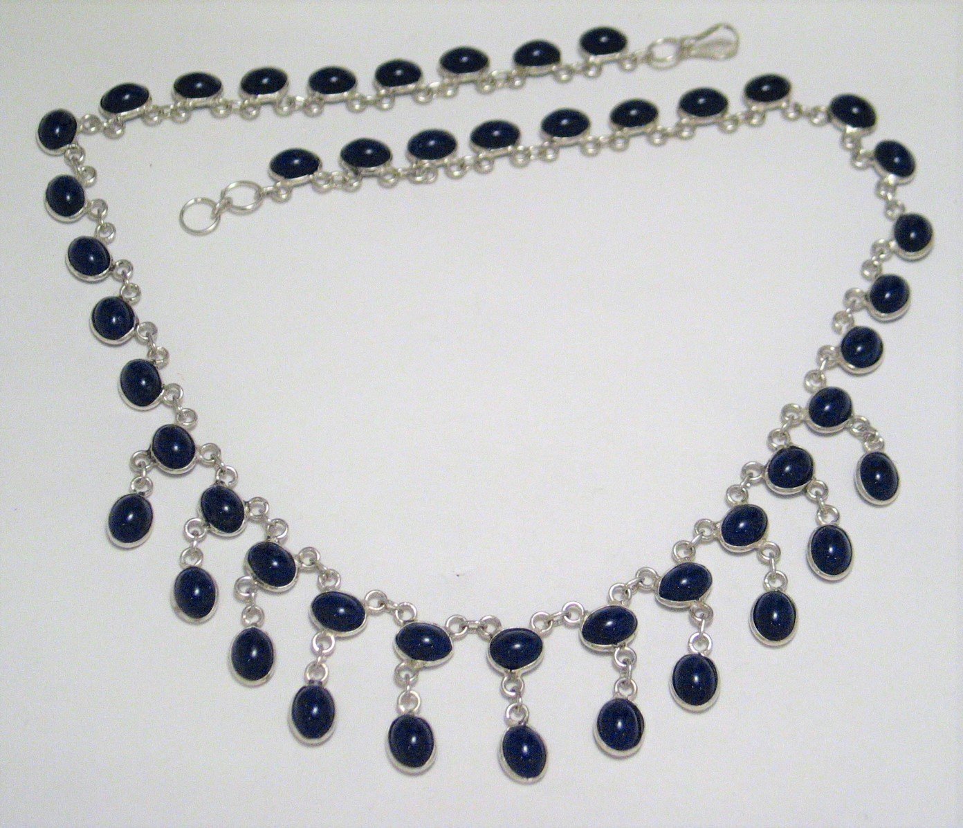 Sterling Silver Necklace, Dangling Blue Stone Tassel Collar Necklace 17" - Blingschlingers