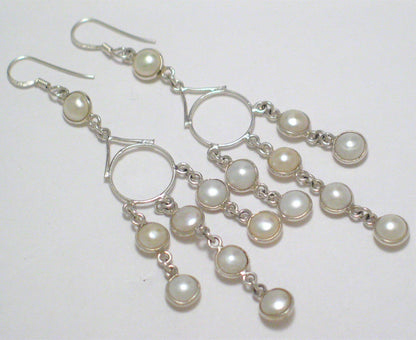 Accessories > Jewelry > Earrings >Womens Sterling Silver Pearl Chandelier Earrings