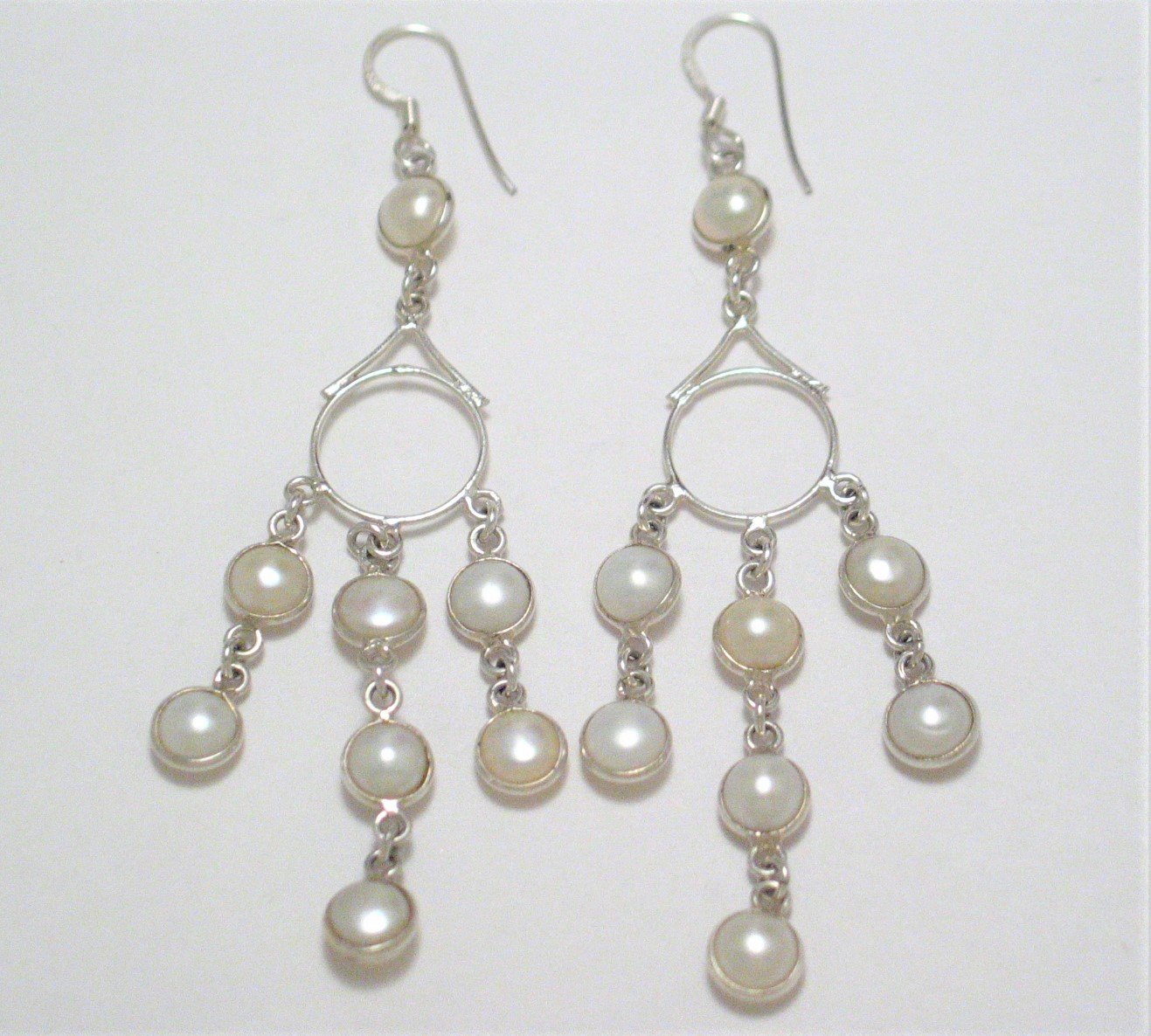 Pearl Waterfall | Sterling Silver Chandelier Earrings - Blingschlingers Jewelry