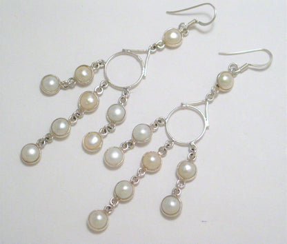 Accessories > Jewelry > Earrings >Womens Sterling Silver Pearl Chandelier Earrings