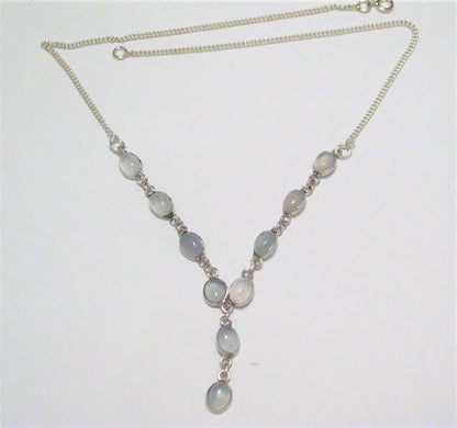 Tennis Necklace, Sterling Silver 16.75" Baby Blue Gray Chalcedony Stone Y-Necklace