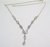 Jewelry > Necklaces > Womens Sterling Silver Baby Blue Gray Chalcedony Stone Y Necklace